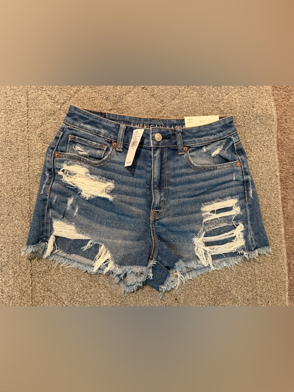 American Eagle Outfitters Dark Blue Distressed Denim Cutoff Shorts